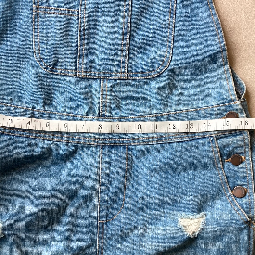 Denim Short Overalls - Blue Distressed Women's Jeans - Picture 9 of 11
